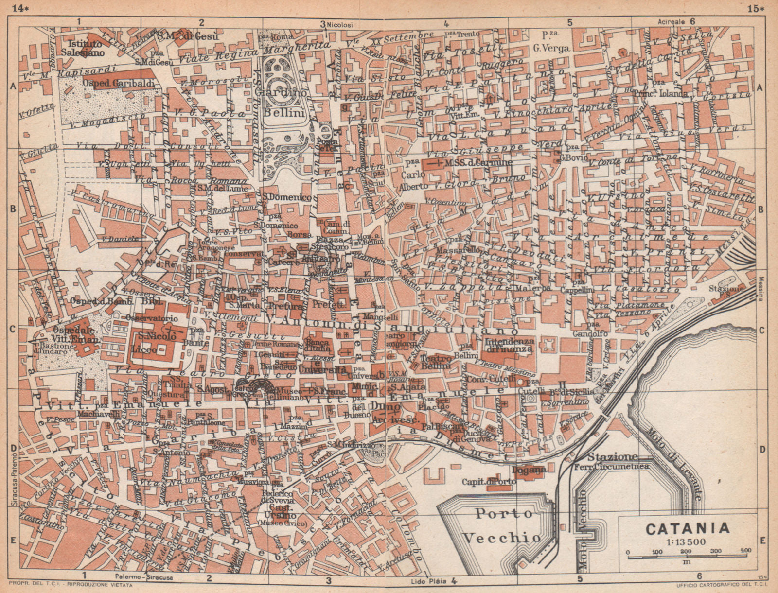 CATANIA vintage town city pianta della città. Italy 1958 old vintage map chart